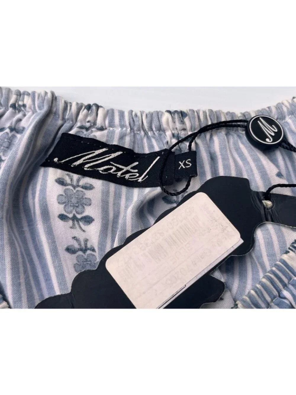 Nasty Gal Motel Harriet Off Shoulder Crop Top Blue Floral Stripe XS Boho - Picture 10 of 13